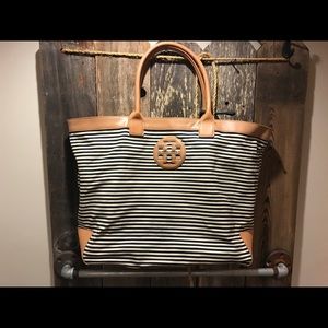 Tory Burch stripe canvas tote